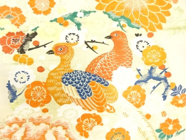 JAPANESE KIMONO / ANTIQUE NAGOYA OBI / WOVEN FLOWER